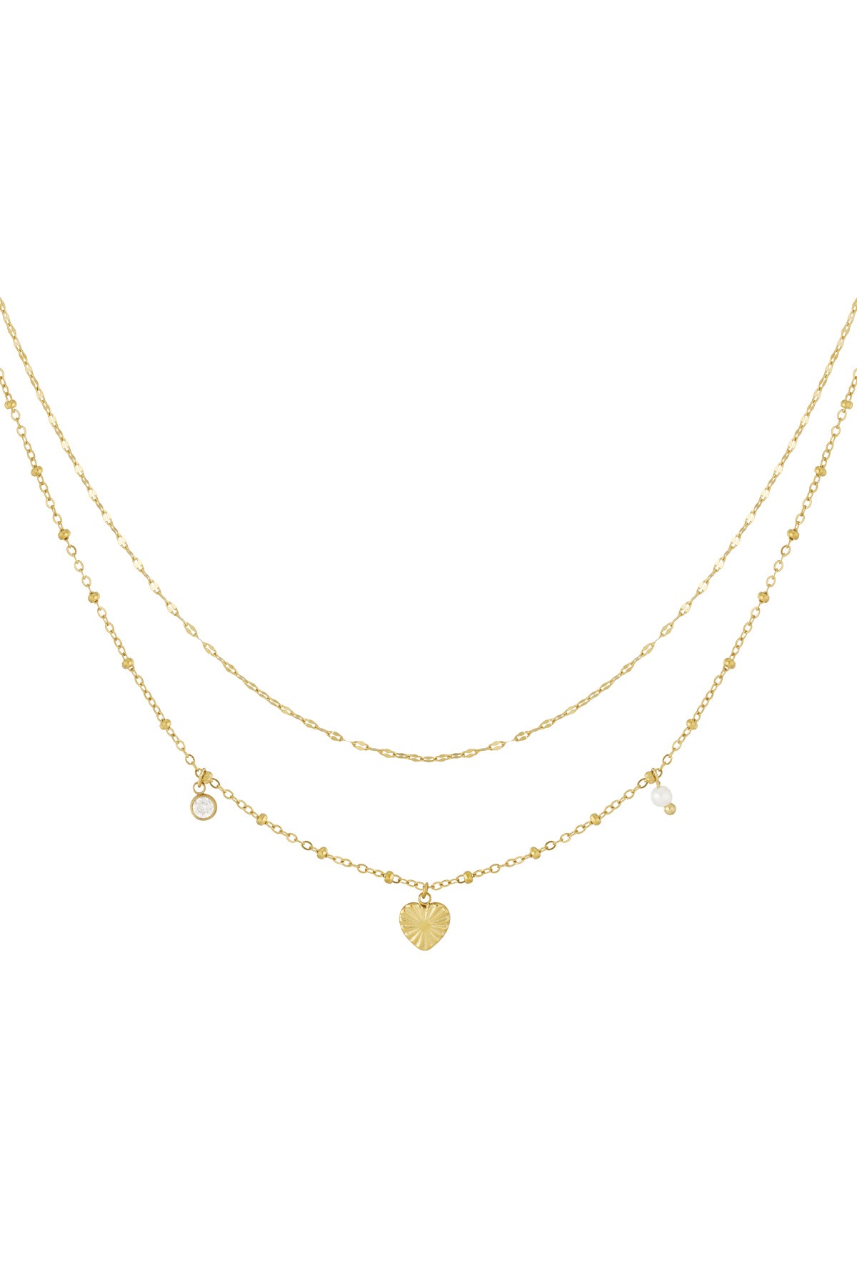 Love Heart Gold | Gouden Dubbele Ketting met Hart & Bedels