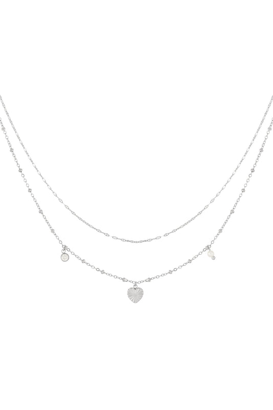 Love Heart Silver | Zilveren Dubbele Ketting met Hart & Bedels
