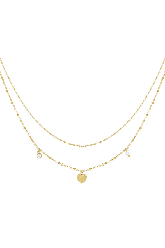 Love Heart Gold | Gouden Dubbele Ketting met Hart & Bedels