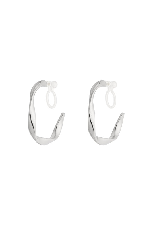 Twist Earrings Clip Silver | Zilveren Gedraaide Clip Oorbellen